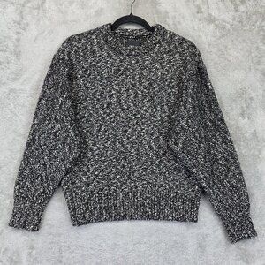 Zara Knit Sweater Womens Small Black White Marled Crewneck Cotton Mohair Blend
